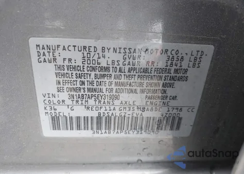 2014 Nissan Sentra Sl из США, поврежденный, VIN 3N1AB7AP5EY319090